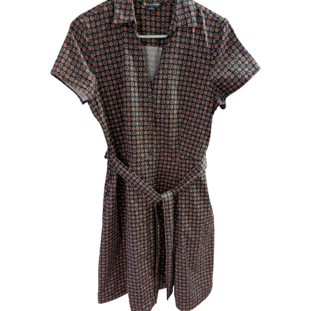 Brooks Brothers Navy and Coral Patterned Mini Dress